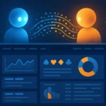 Two AI agents exchanging player data streams above a casino CRM dashboard