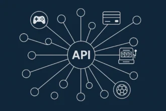 Diagram-style illustration of an aggregation hub connecting game, payment and sportsbook content to a casino platform