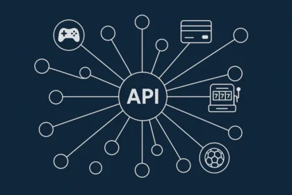 Diagram-style illustration of an aggregation hub connecting game, payment and sportsbook content to a casino platform
